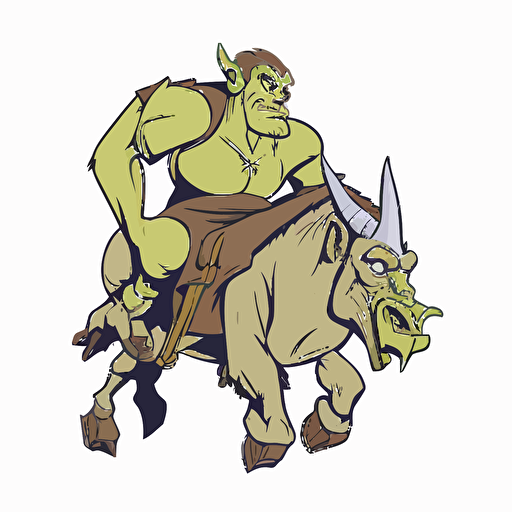 ogre riding a donkey, vector logo, vector art, emblem, simple cartoon, 2d, no text, white background