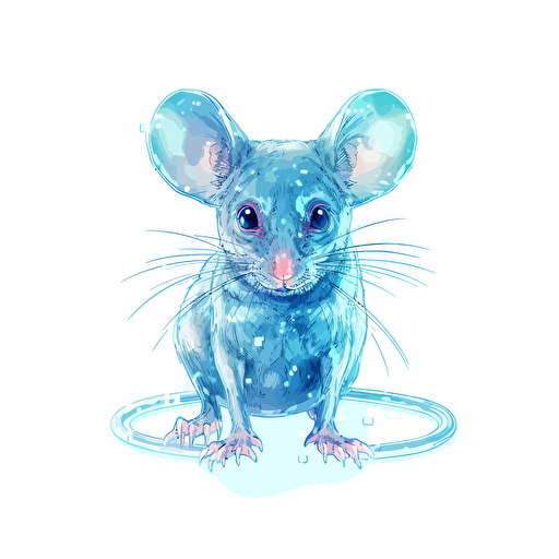 a laboratory mouse vector art, the mouse is made from transparent gel. the brain of the mouse is exposed and visible in the head of the mouse and the brain is blue