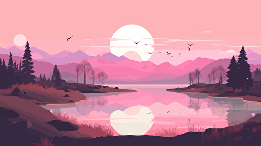 2d vector flat illustration pink landscape