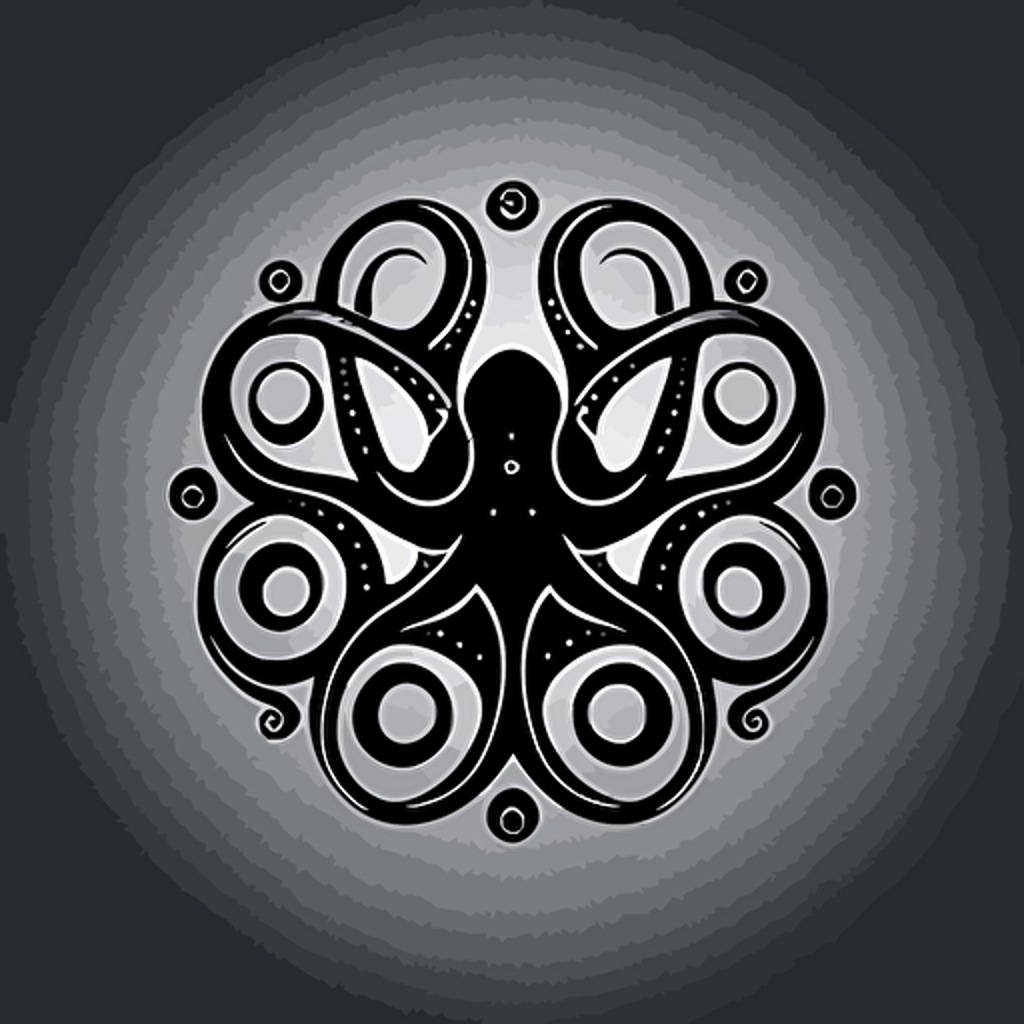 a symmetric and geometric friendly octopus logo, black vector, simple, minimalist