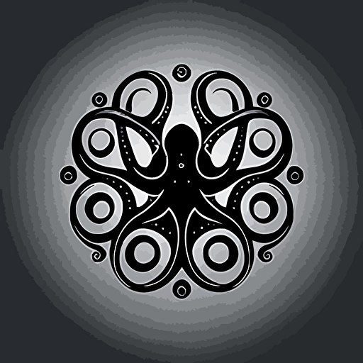 a symmetric and geometric friendly octopus logo, black vector, simple, minimalist