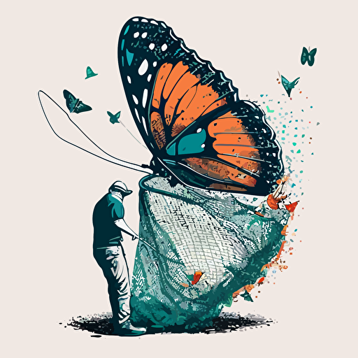 butterfly net for hunting butterflies vector adobe Illustrator style, limited 3 color