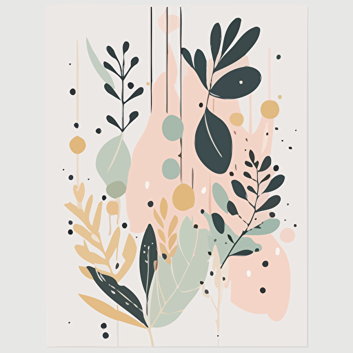 vector flat illustration of pastel spots and plant branches poster, wall art