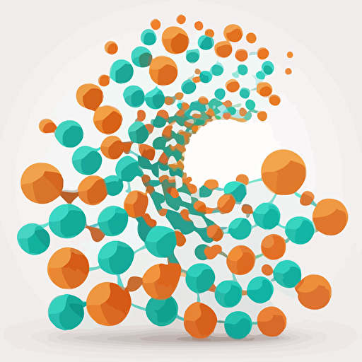 helical molecule, vector image icon, single large swirl of orange and turquoise, flat lighting and white background, simple