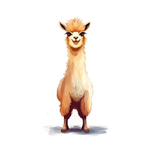 cute lama vector drawing, 2d , story , white background