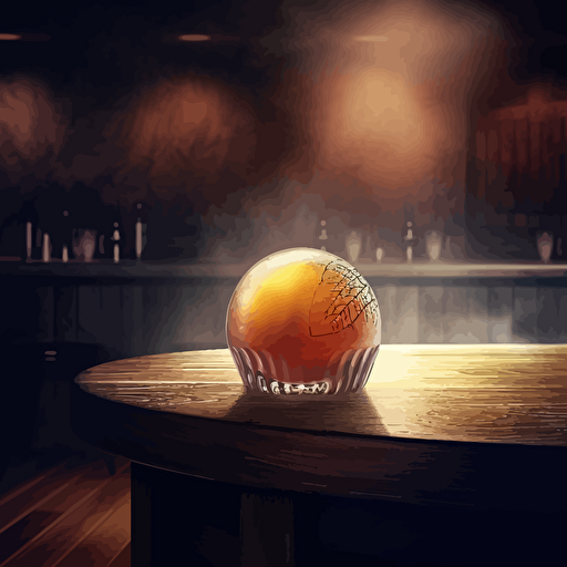 one juicy fruit at the bar couter, analog, smoky, distorted, abstract, fantasy scene, dimmed lights, depth of field, rough, textured, grainy, dusty, vector
