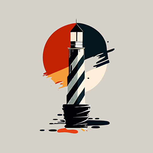 flat vector style bauhaus logo of a lighthouse merged with a paintbrush, geometric, super simple, gestalt theory, simplified (fast)
