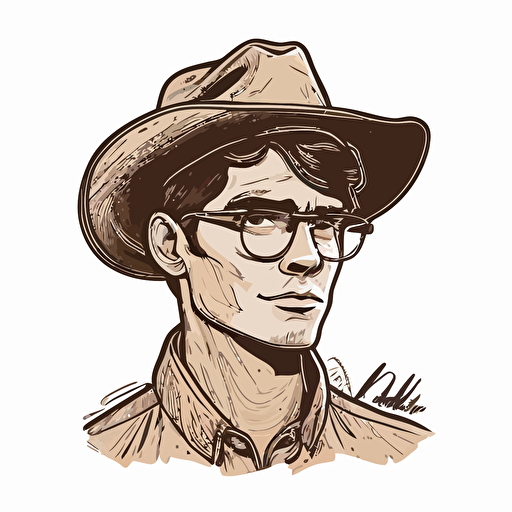 Young man with glasses and cowboy hat doodle vector ilustration
