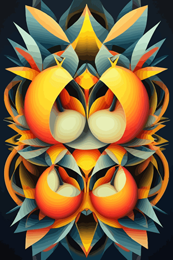 mango inferno, symmetry, symmetrical, Neo-Cubism, layered overlapping geometry, geometric fauvism, layered geometric vector art, maximalism; V-Ray, angular oil painting