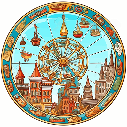 cartoon vector style on white backgreound draw circle of selling as russian wheel