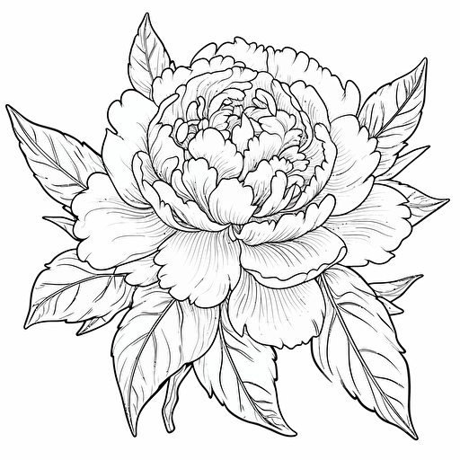 Peony ignorant style No Shadow. Coloring page. Vector. Simple.