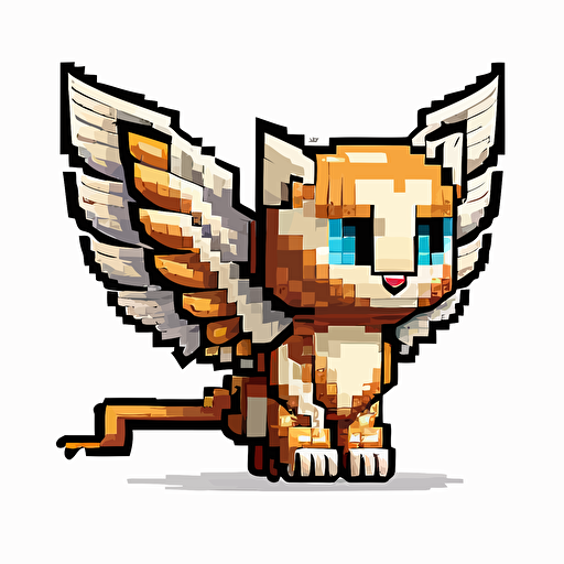Funny baby cat with small wings caricature. 2D vector art linear style. minecraft emoji without pixels