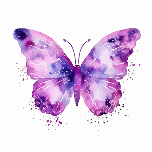 whimsical and cute purple watercolor butterfly design, vector