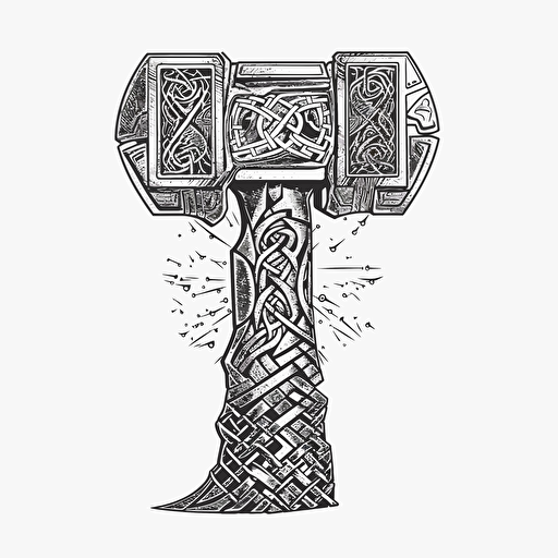 the mjolnir with vegvisir marks, vector, white background