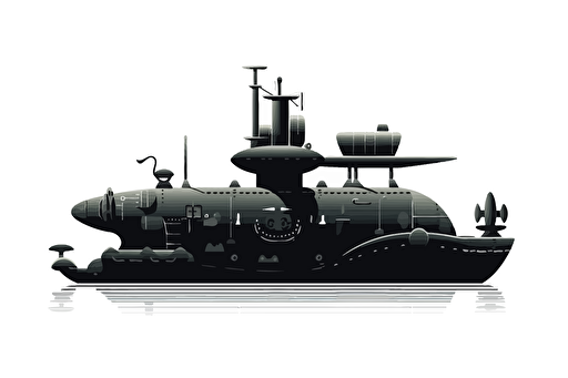 silhouette of a cute submarine, vector, svg, full page, white background