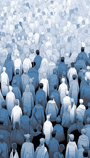 community coming together, happy, peaceful, vector art, blue and white and dark gray, by Jean Giraud