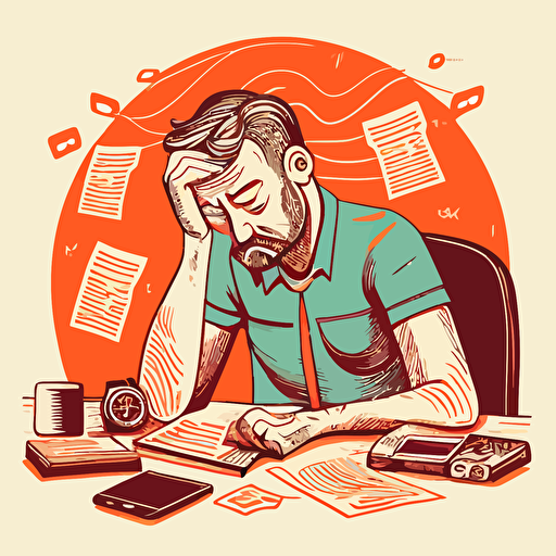 vector illustration of freelancer, stressed, living paycheck to paycheck in style of behance