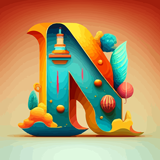 a bright vector style cute creture that is the shape of the letter N