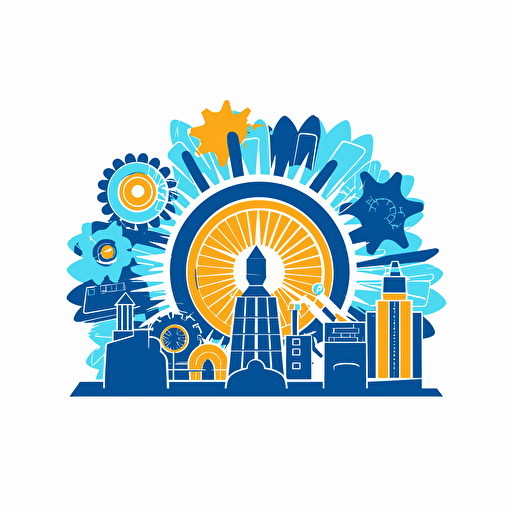 manufacturing company logo, sunshine related, vector illustration, mainly blue, white background