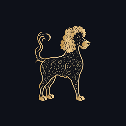 A vector logo of a poodle, luxe, simple, memorable, sophisticated, elegant, luxurious, high-end, charming, gold leaf