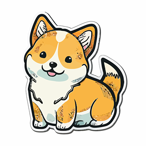 kawaii colored dog, sticker, vector, white background, contour, cartoon style