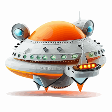 a UFO spaceship, Vector, Halloween colored, white background, classic style ufo ship, Pizar