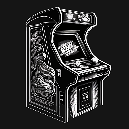 black and white illustration, vector design of a 1980 retro arcade game