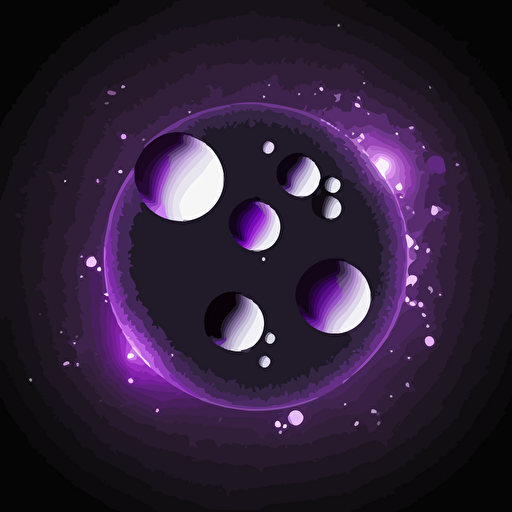 5 small planets that look like coins orbiting around a large purple sun, simple, vector