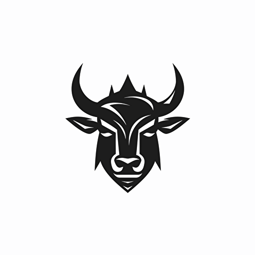 bull Shape, Crown, icon, simple, logo technique, comic vector illustration style, flat design, minimalist icon, flat, adobe illustrator, black and white, white background