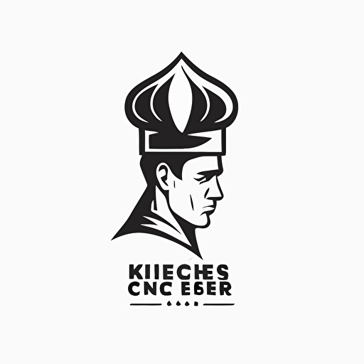a minimal vector logo of the king chess piece with a chef hat, white background, black and white