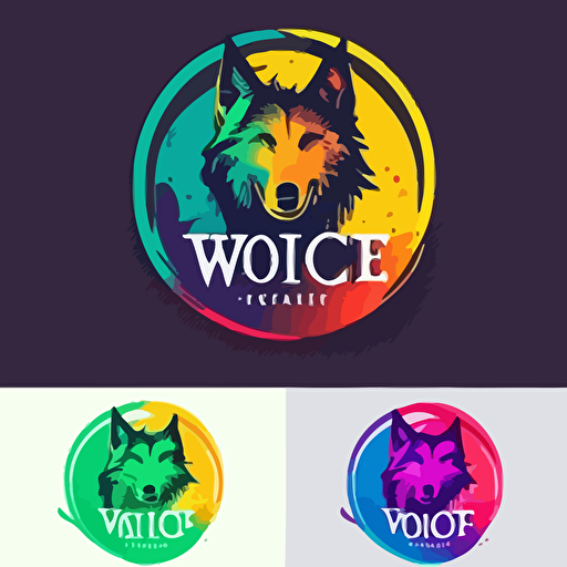 wolf Vector logo circle with text " Custom color LOGO", the change font, colorful