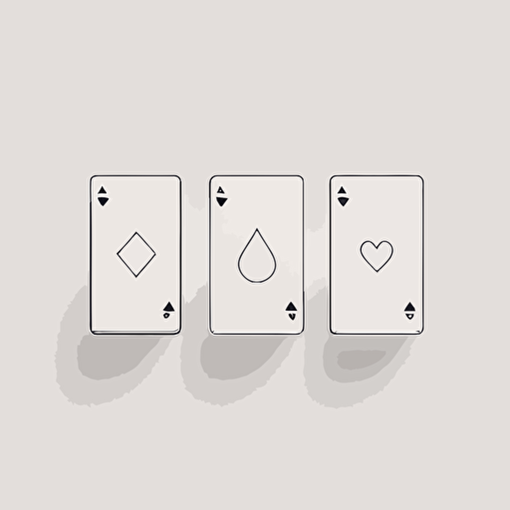 minimal line Logo of 3 shuffled PlayingCards , minimalistic, Vector, Simple, transparent, black and white, sketchy, cartoony, no details, Minimal Line