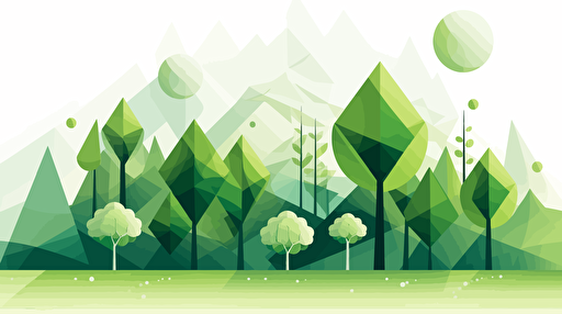 a simple stacked trees and nature illustration , inspired by modern geometric curves , vector illustration and ui design. This visual incorporates the vibrant green colors . it must be a footer and the top of visual 2/3 must be white