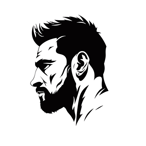 Alpha stoic male illustration, eye-level shot, minimal, outline strokes only, black and white, logo, vector, minimallistic, white background