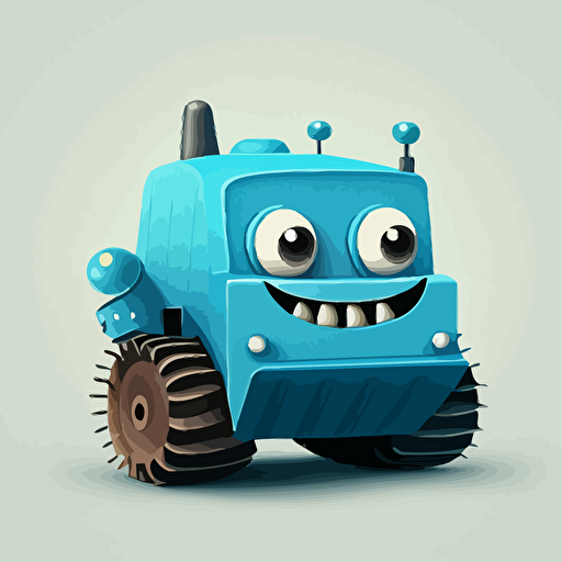 cute blue tracktor with eyes and smile, vector cartoon style