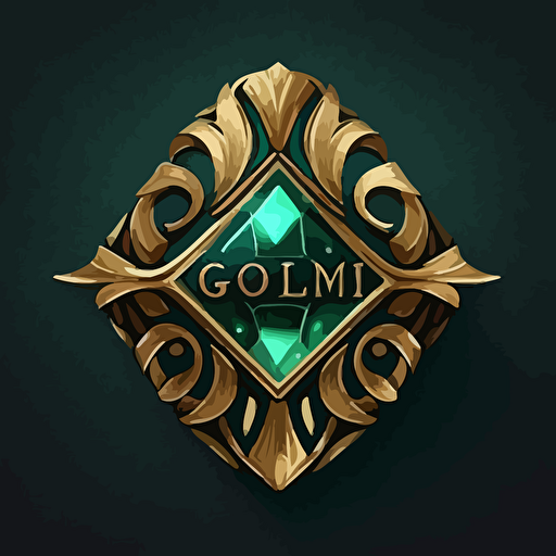 Golem emblem logo with a gem, flat, vector, minimal