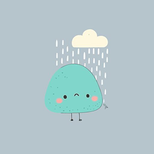 cute sad rain cloud kawaii style, vector clipart