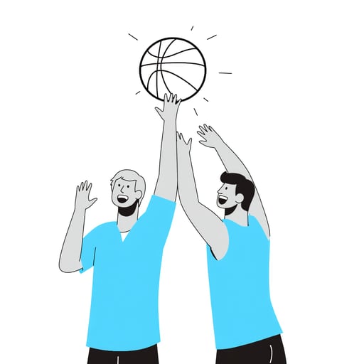 two men arms trying to reach basketball