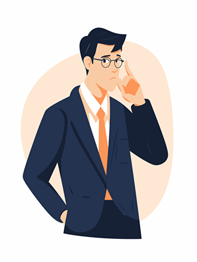 a flat vector illustration of professional business person lost and confused, white background, hd,