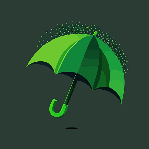 design a simple flat illustration of green umbrella which top looks like green fire, vector, minimalistic logo style