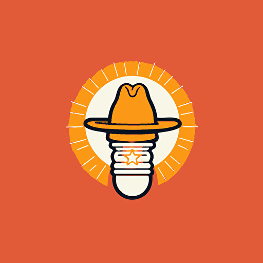flat vector logo of a lightbulb wearing a cowboy hat