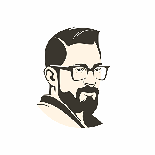 man with glasses, logo, vector, simple, flat, lowdetail, smooth, plain, minimal, straight deign,white background, Rob Janoff style