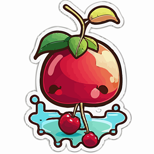 sticker, cranberry fruit, kawaii, contour, vector, vibrant colours, white background