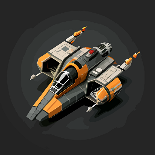 space ship from the Star Wars universe, top down, isometric, orange and grey, black background, minimalistic, vector