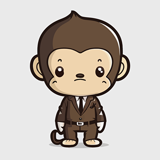 cute monkey in suit with hands in pockets kawaii style, simple, vector, high resolution, minimalistic, white background