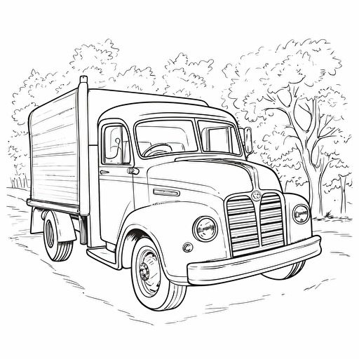 Haz un camioneta, graciosa para niño de 3 años, para colorear, quiero el fondo blanco, imagen completa, estilo de libro para colorear sobre fondo blanco, bien compuesta, página de libro para colorear limpia, sin interpolación, sin degradado, contorno fuerte, sin relleno, sin sólidos, sin sombreado , ilustración vectorial.