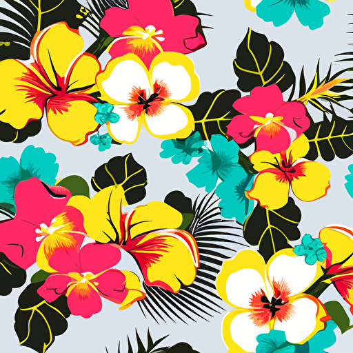 tropical flowers in a pattern, pop art, simple, high quality, vector