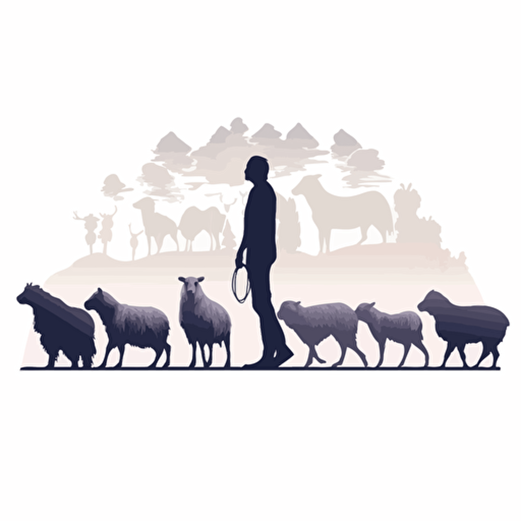 the evolution of man silouhette sequence ending in a sheep. White Background, vector style