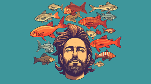 vector art of a man with fish swimming out of the top of his open head