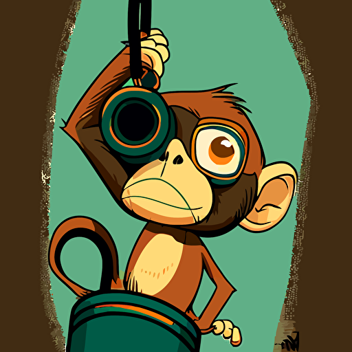 little monkey hanging upside down using binoculars only using colors #FFBD3C and #151f28 vector